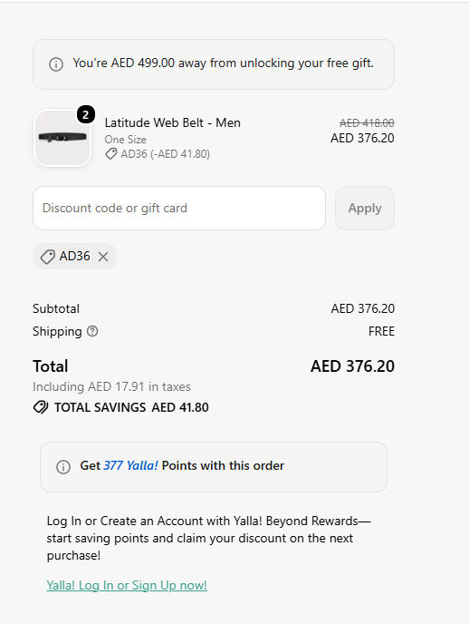 Checkout screenshot with code AD36 applied