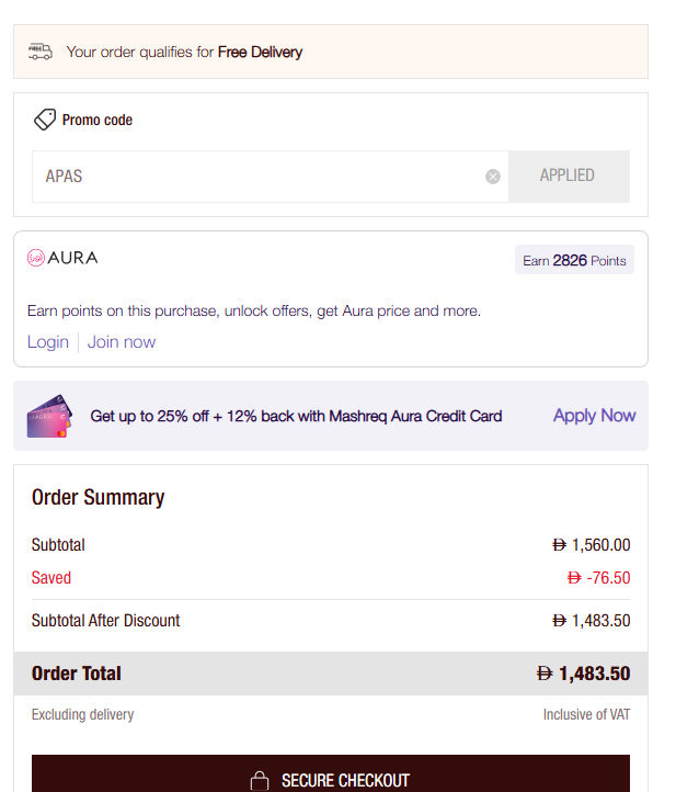 Checkout screenshot with code APAS applied