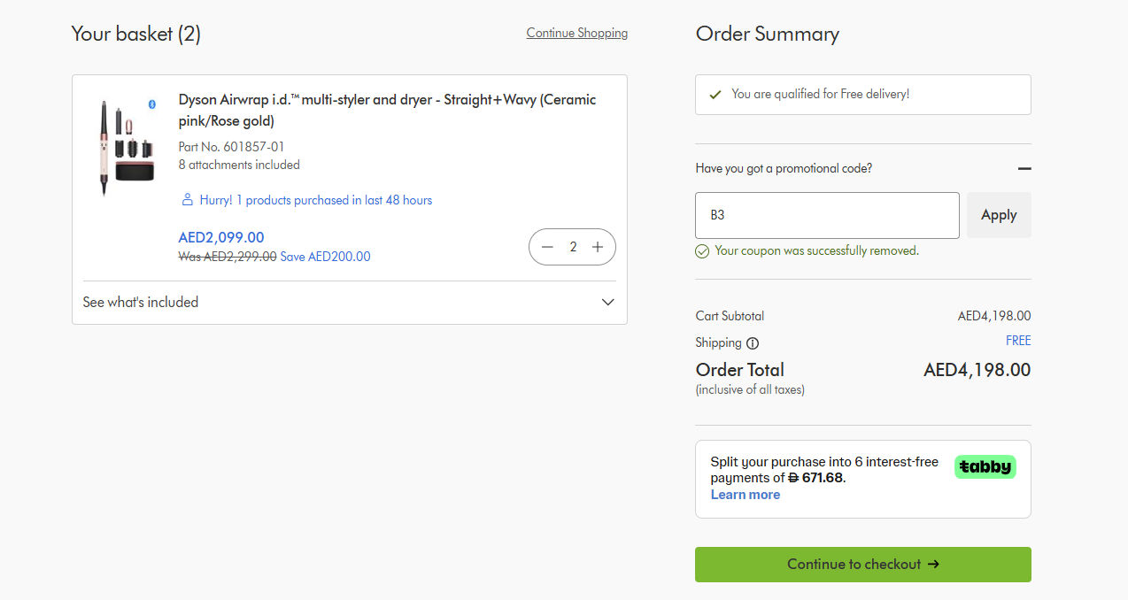 Checkout screenshot with code B3 applied
